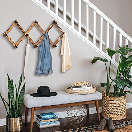 WGFKVAS 2 Pack Accordion Hat Rack for Wall - Expandable Coat Rack & Wall Mounted Hat Holder - Wooden Wall Hanger with 10 Peg Hooks for Coats, Baseball Caps, Keys & Mugs - Image 4