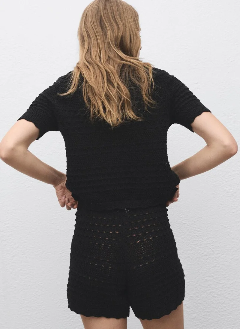 MANGO Short-sleeved crochet cardigan
