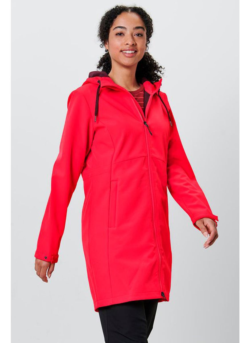 Tchibo Women Hooded Long Sleeve Plain Softshell Coat, Red  - Image 1