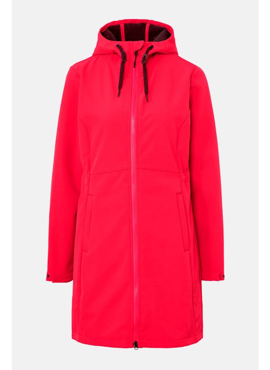 Tchibo Women Hooded Long Sleeve Plain Softshell Coat, Red  - Image 2