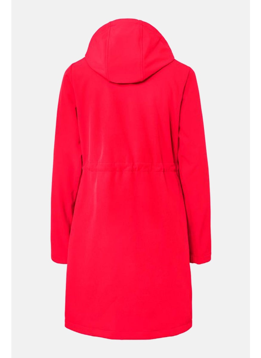 Tchibo Women Hooded Long Sleeve Plain Softshell Coat, Red  - Image 3