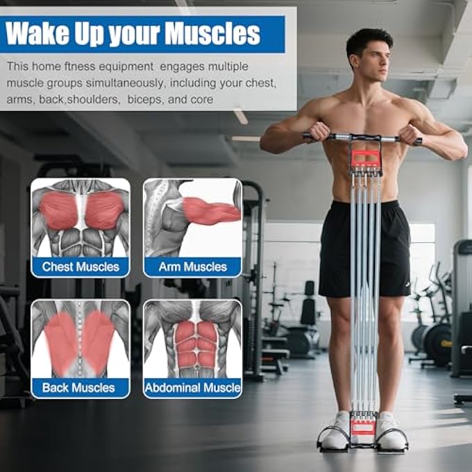 rayihni Spring Chest Expander, Tummy Trimmer Hand Gripper 3 In 1 Pull-Up Bars Spring Exerciser With 5 Metal Spring, Chest Arm Expander, Strength Trainer - Image 4