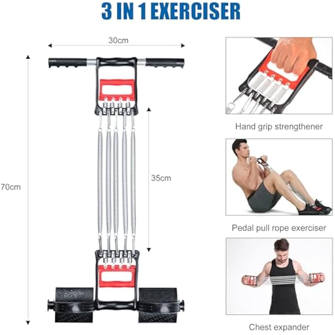 rayihni Spring Chest Expander, Tummy Trimmer Hand Gripper 3 In 1 Pull-Up Bars Spring Exerciser With 5 Metal Spring, Chest Arm Expander, Strength Trainer - Image 5