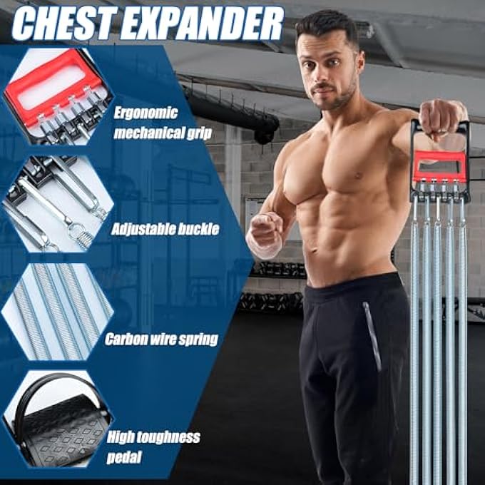 rayihni Spring Chest Expander, Tummy Trimmer Hand Gripper 3 In 1 Pull-Up Bars Spring Exerciser With 5 Metal Spring, Chest Arm Expander, Strength Trainer - Image 3
