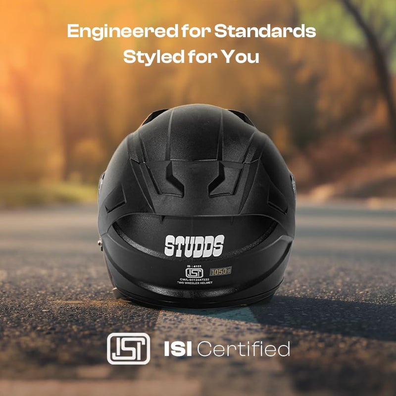 STUDDS Raider ISI Certified Full Face Motorcycling Helmet for Men and Women with Spoiler and Clear Visor (Black - L) - Image 4