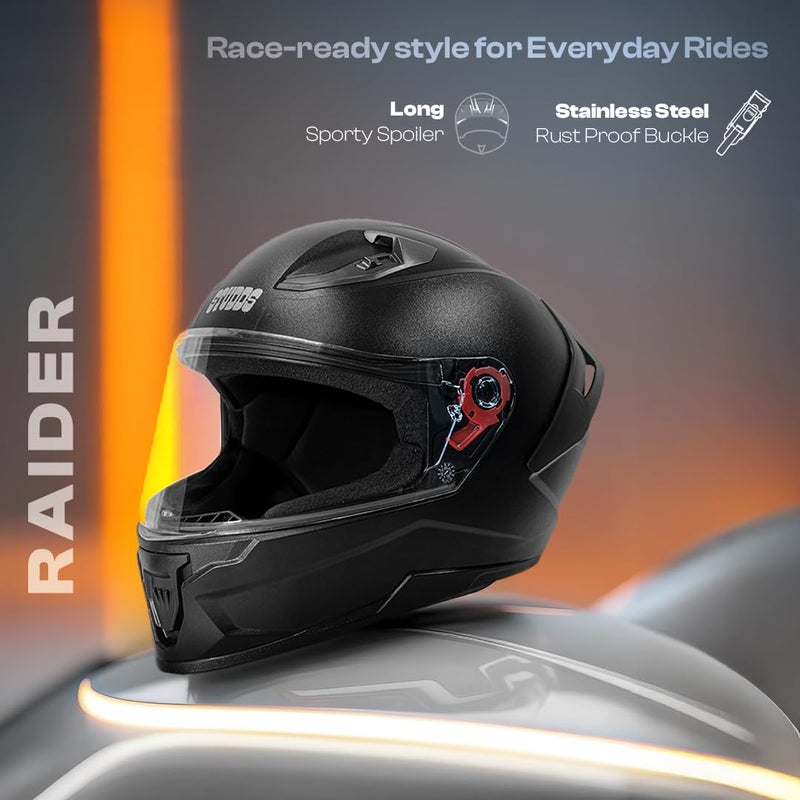 STUDDS Raider ISI Certified Full Face Motorcycling Helmet for Men and Women with Spoiler and Clear Visor (Black - L) - Image 2