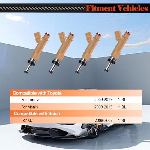 STZJAYE Fuel Injectors 23250-0T020 Set of 4 Compatible with Toyota Corolla 2009 2010 2011 2012 2013 2014 2015,for Matrix 2009-2013,for Scion xD 2008 2009 1.8L Replace 23209-09140 - Image 2
