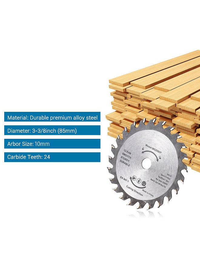 Generic - Wood Saw Blade TCT Wood Cutter 3-3/8inch (85mm) 24-Teeth Carbide Circular Saw Blade Alloy Steel for Woodworking Wood Cutting 1-1/16''(27mm) Arbor (US&EU 10mm) - Image 1