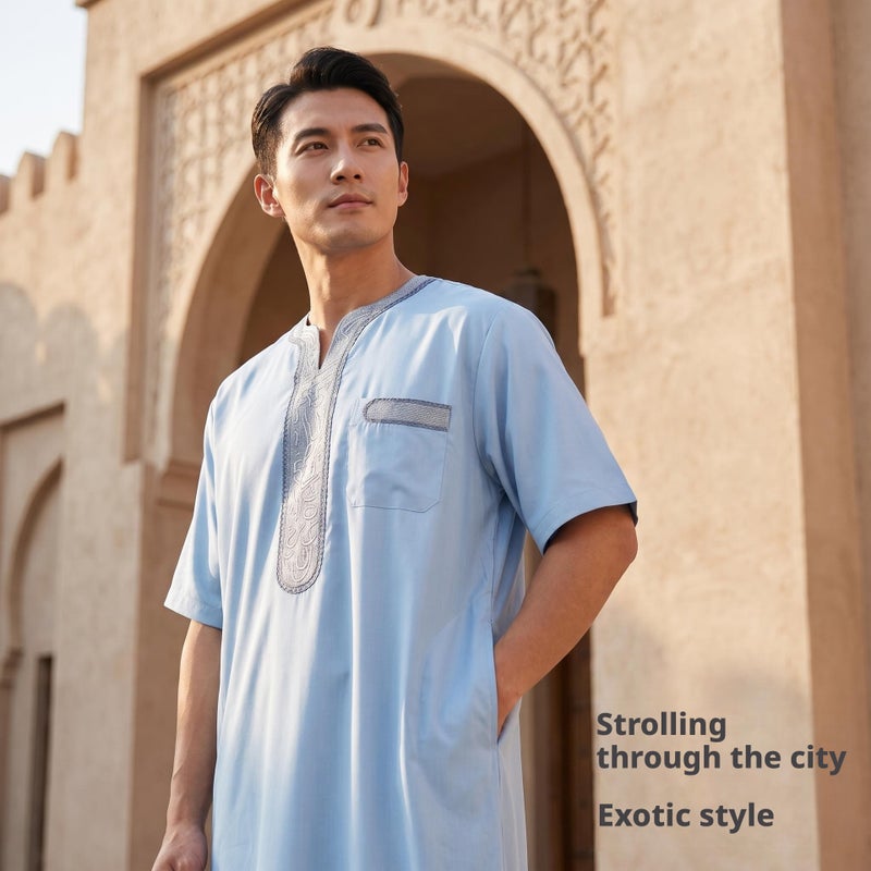 Men's Embroidered Kurta Robe Traditional Ethnic Wear - Image 3