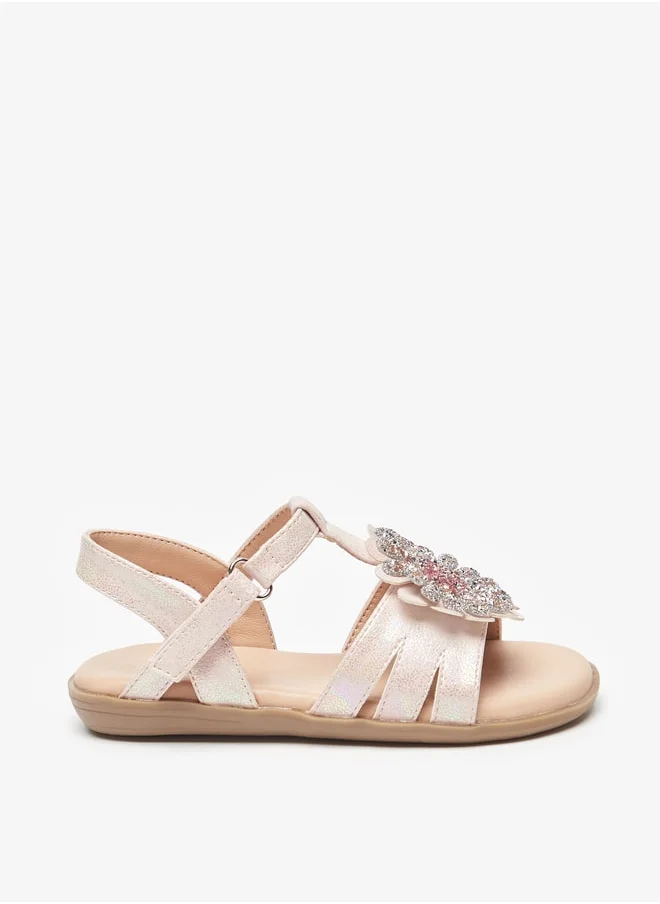 جونيورز Girls Embellished Sandals With Hook And Loop Closure