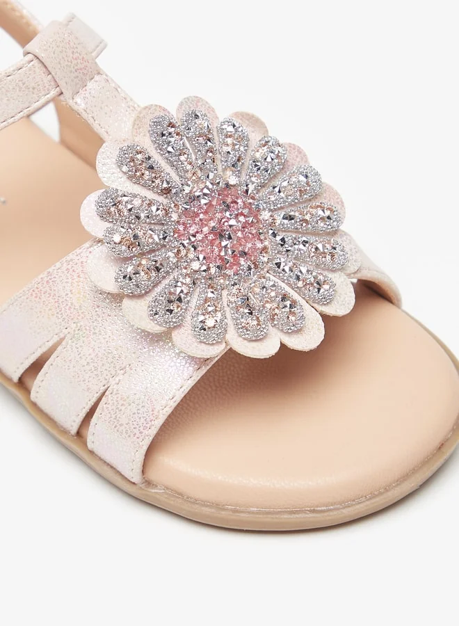 JUNIORS Girls Embellished Sandals With Hook And Loop Closure