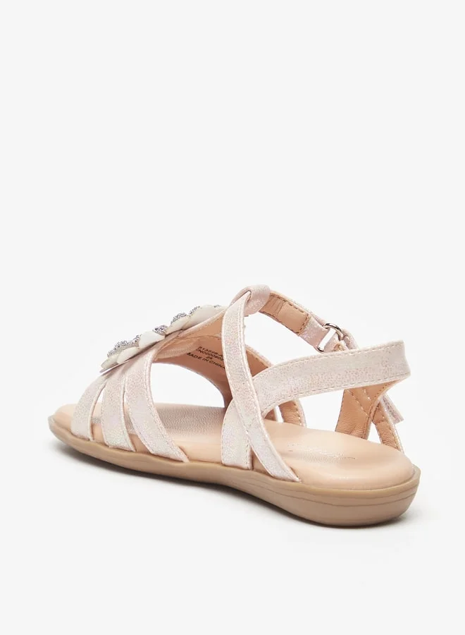 JUNIORS Girls Embellished Sandals With Hook And Loop Closure