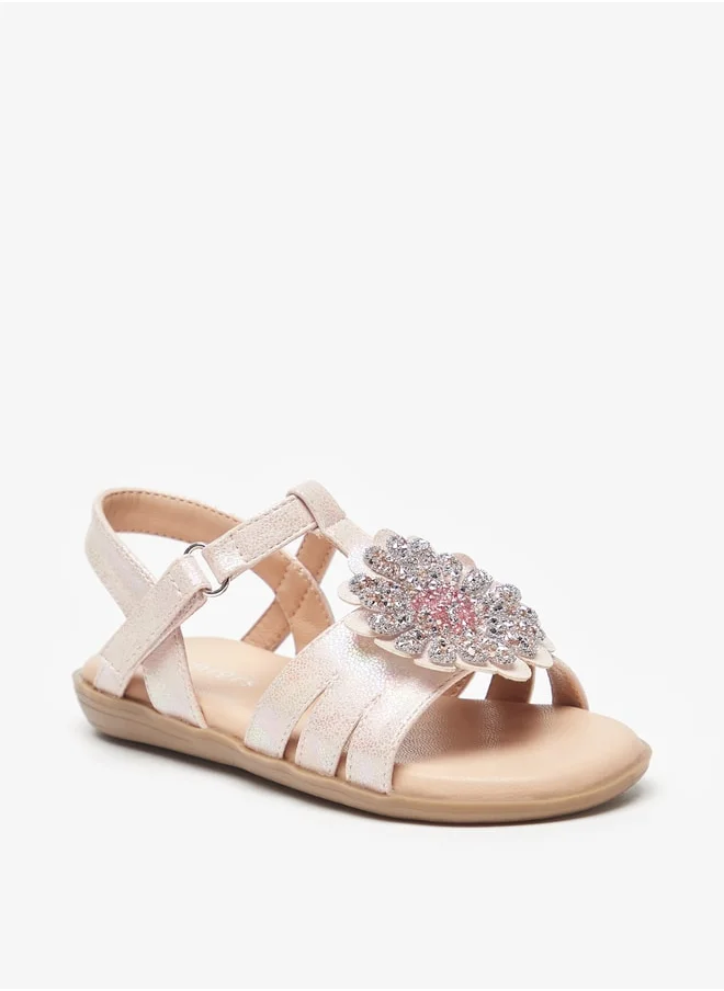 جونيورز Girls Embellished Sandals With Hook And Loop Closure