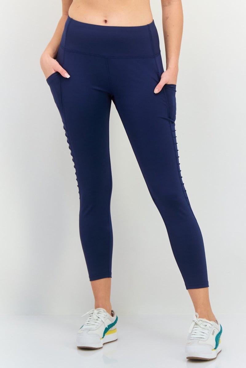 BSP Women Sportswear Fit Training Leggings, Navy - Image 1