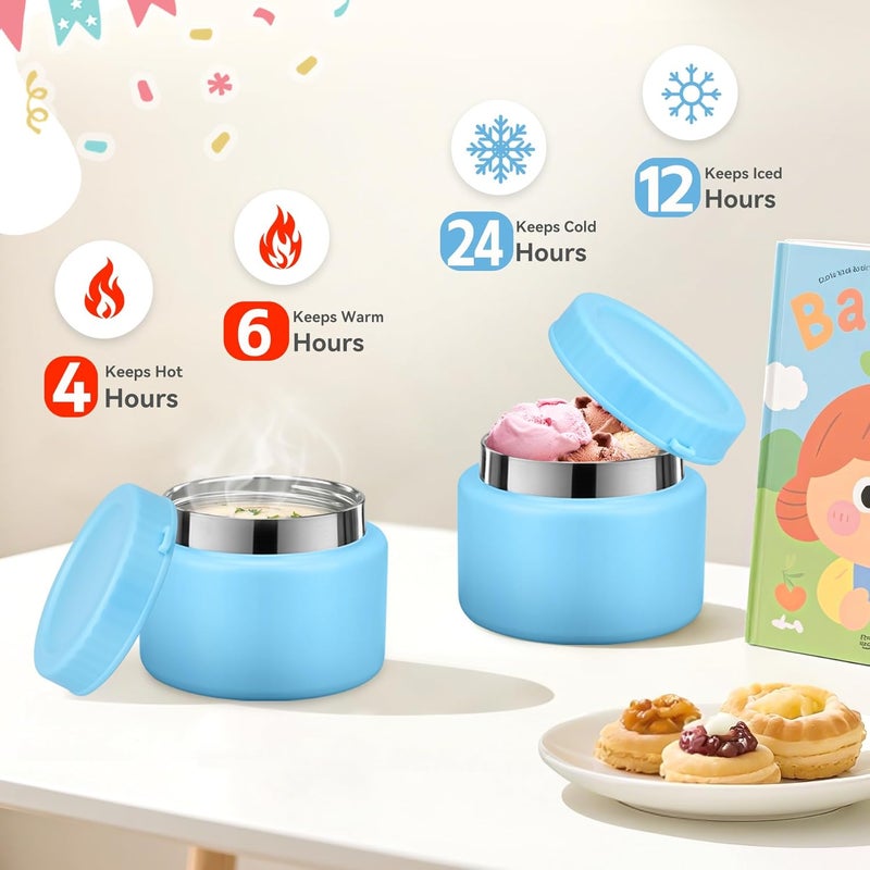 Aimsnk Dinosaur Lunch Box for Kids with Secret Compartment | 4 Compartments Bento Box + 12oz Insulated Food Jar | Leak-Proof Sauce Cup & Collapsible Spoon | BPA-Free, Dishwasher Safe(Blue+Blue Jar) - Image 2