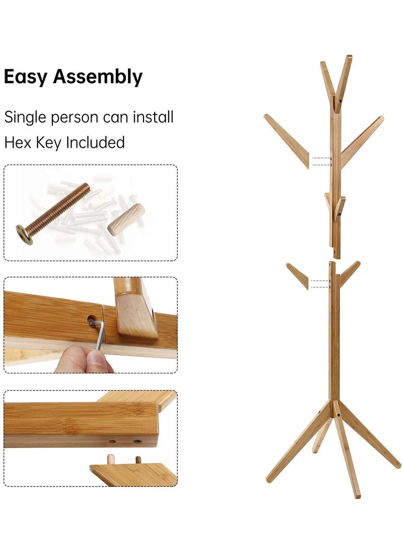 GRACIOUS MART GRACIOUS MART Coat Rack Wooden Coat Rack Freestanding Stand Clothes Tree Easy to Assemble Suitable for Kids Bedroom Office Entryway NaturalBeige Wooden  - Image 2