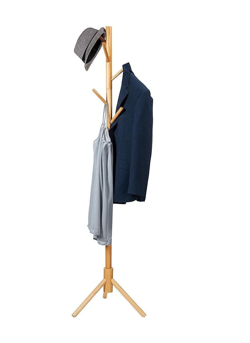 GRACIOUS MART GRACIOUS MART Coat Rack Wooden Coat Rack Freestanding Stand Clothes Tree Easy to Assemble Suitable for Kids Bedroom Office Entryway NaturalBeige Wooden  - Image 1
