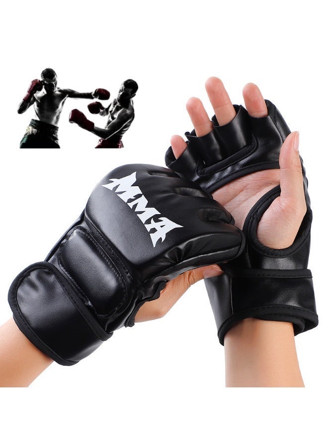 Black Half-Finger Boxing Gloves, Adult Training Gloves for MMA Kickboxing Muay Thai - Image 1