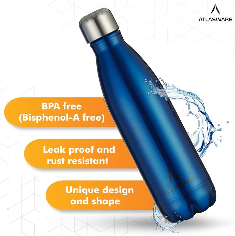 Atlasware Stainless Steel Hot & Cold Vacuum Bottle - 500 ml - Blue - Image 4