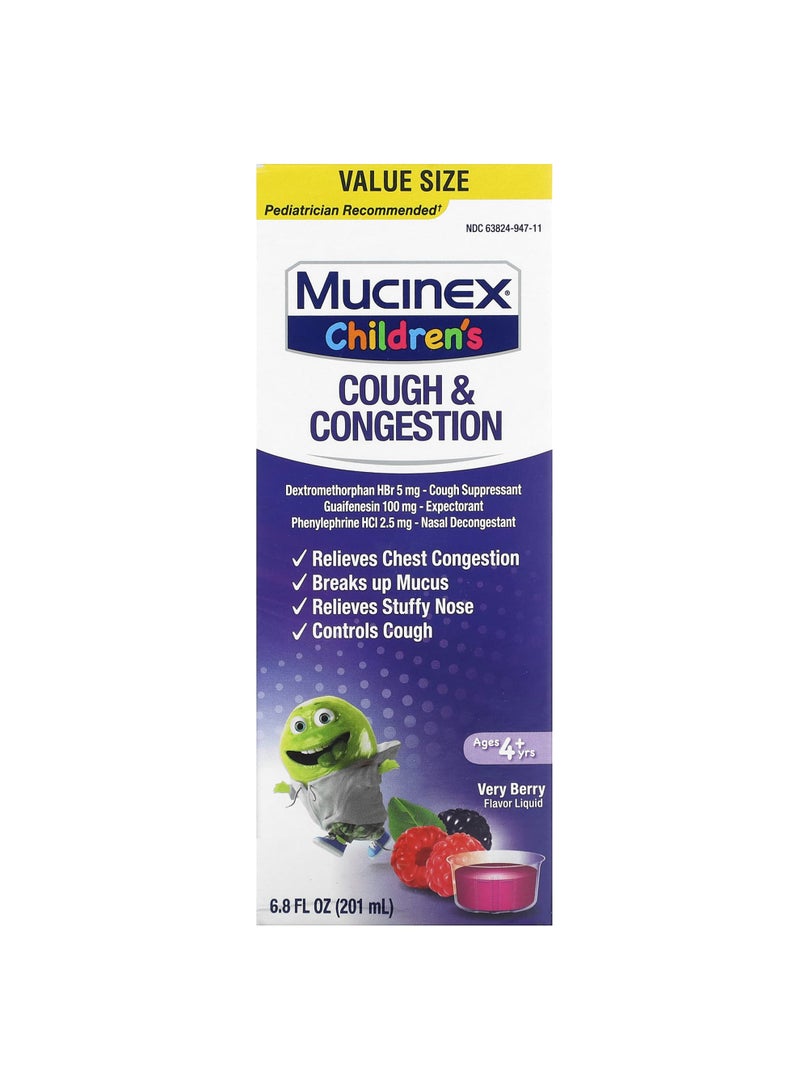 Children's, Cough & Congestion, Ages 4+ Yrs, Very Berry, 6.8 fl oz (201 ml)
