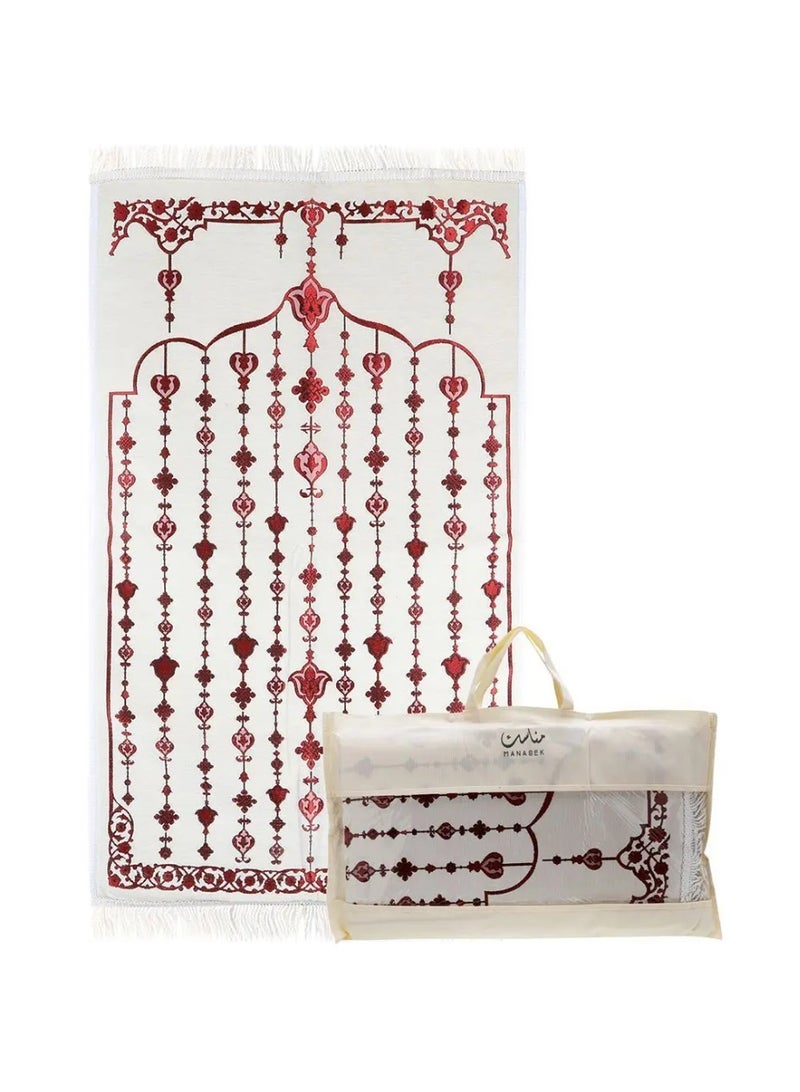 MANASEK Prayer Mat from the Eylul collection with a bag from the local brand Manasek | Original Saudi products | Made of polyester, cotton, and soft chenille fabric, comfortable and practical - 70 x 120 cm - Image 1
