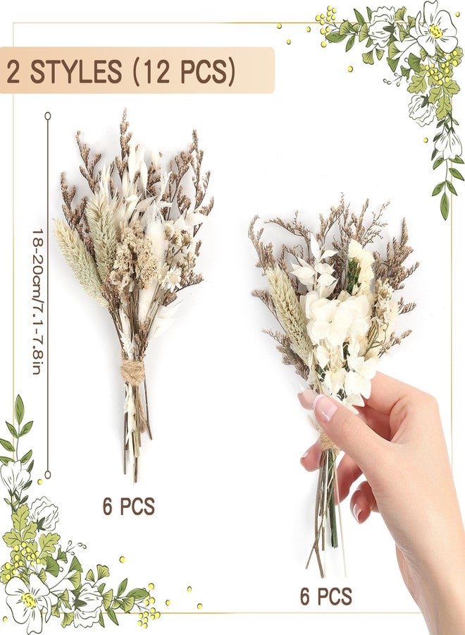 باقات زهور مجففة صغيرة من لاربر، ١٢ قطعة، باقات زهور مجففة صغيرة بوهيمية، باقات زهور برية صغيرة للمزهريات، باقات زهور يدوية الصنع، علب هدايا وصيفات العروس، تزيين الكيك، زينة طاولات حفلات الزفاف - Image 2