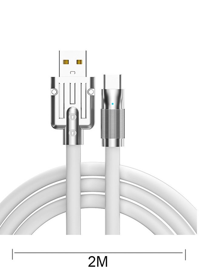 Ant - 6A Fast Charging USB Type C Cable Charge Cord 120W, 2 Meter Charger Cord Zinc Alloy Interface Design , Ultra-Durable TPE Flexible Wire Compatible Android Phone (White) - Image 1