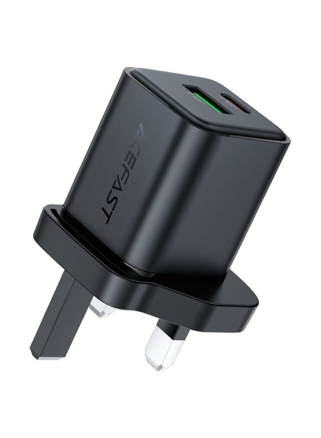ACEFAST Fast Charge Wall Charger A126, GaN PD20W, Two Ports 1 USB-A & 1 USB-C,  Faster Cooling, Smaller Size, Suitable Phones, Tablets, Game Consoles - Black - Image 1