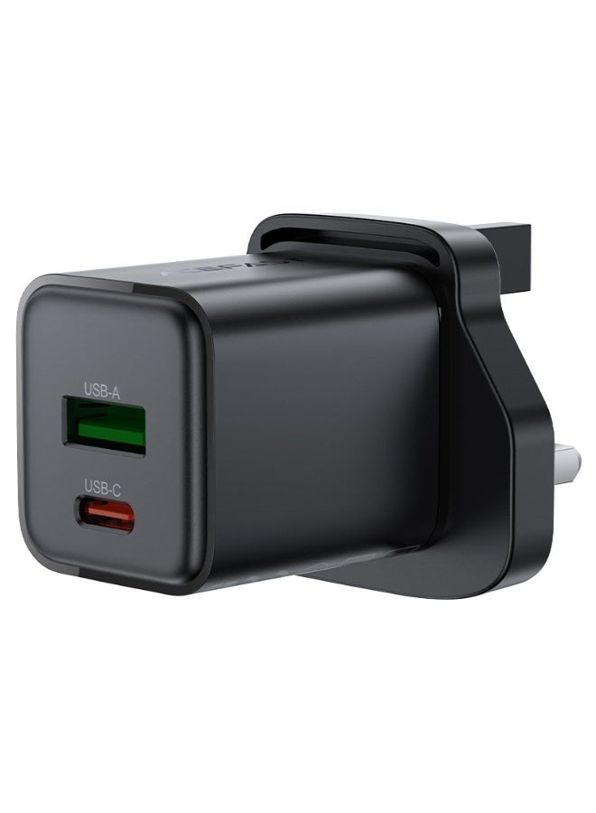 ACEFAST Fast Charge Wall Charger A126, GaN PD20W, Two Ports 1 USB-A & 1 USB-C,  Faster Cooling, Smaller Size, Suitable Phones, Tablets, Game Consoles - Black - Image 2