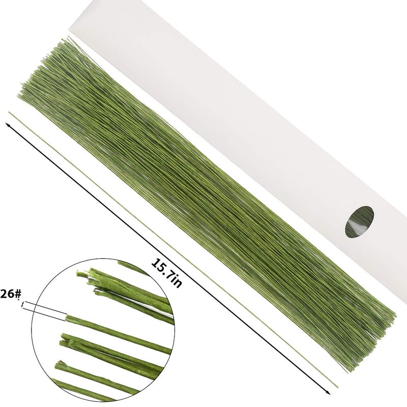 CCINEE 26 Gauge Dark Green Floral Wire Stem for Flower Arrangement Craft Supply,16 Inch,200PCS - Image 2