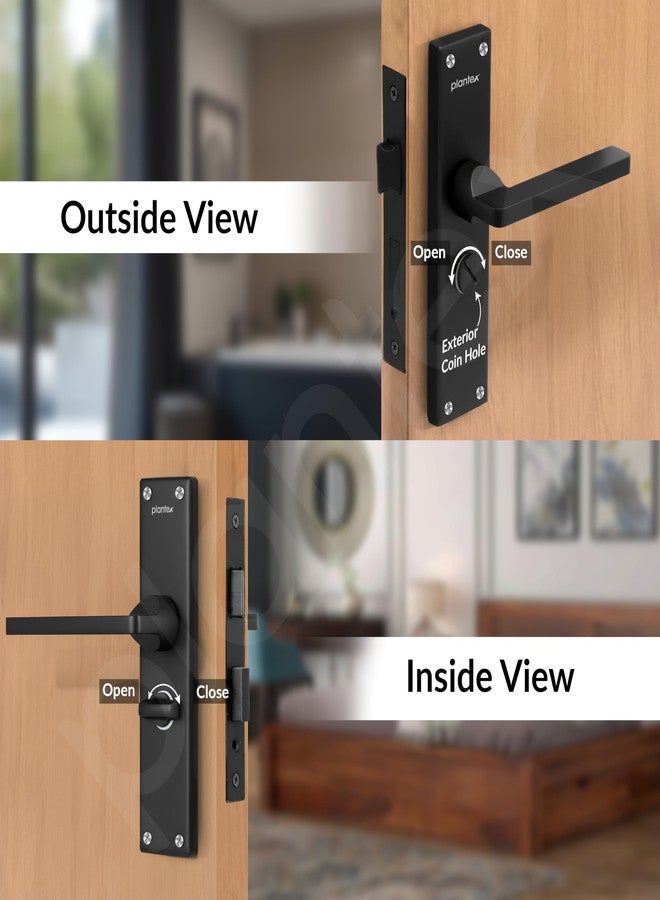 Plantex Stainless Steel Door Lock - Bathroom Door Lock/Mortise 8inch Keyless Plate Handle Set for Home/Bathroom/Store Room/Balcony/Office - Pack of 1 (DTM-660, Black) - Image 3