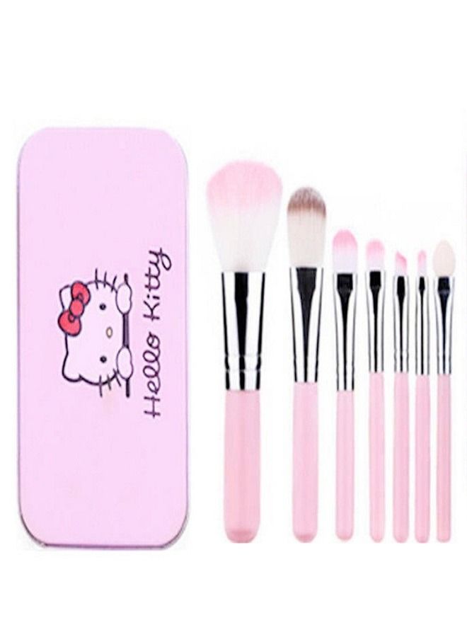 7-piece pink mini makeup brush set with storage box