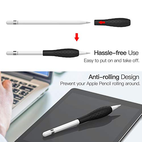 MoKo [2 Pack Silicone Grip Holder Ergo Protective Sleeve Cover Case Accessories Compatible with Apple Pencil 1st / 2nd Generation, Black & Red - Image 4