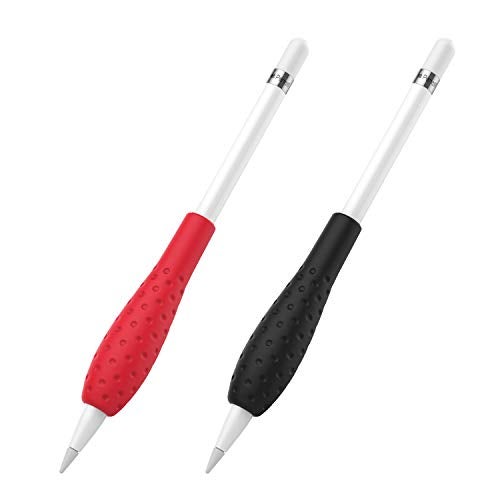 MoKo [2 Pack Silicone Grip Holder Ergo Protective Sleeve Cover Case Accessories Compatible with Apple Pencil 1st / 2nd Generation, Black & Red - Image 1