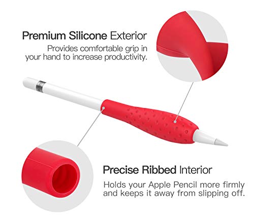 MoKo [2 Pack Silicone Grip Holder Ergo Protective Sleeve Cover Case Accessories Compatible with Apple Pencil 1st / 2nd Generation, Black & Red - Image 3