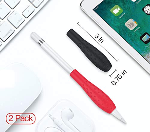 MoKo [2 Pack Silicone Grip Holder Ergo Protective Sleeve Cover Case Accessories Compatible with Apple Pencil 1st / 2nd Generation, Black & Red - Image 5
