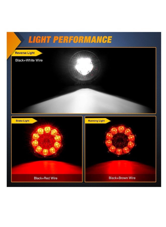 Generic 4" Round Red White LED, Trailer Tail Lights 16LEDs, Flush Mount Grommets IP67 Waterproof Stop Brake Running Reverse Light, for Trucks Trailer RV, 2 Pcs  - Image 2