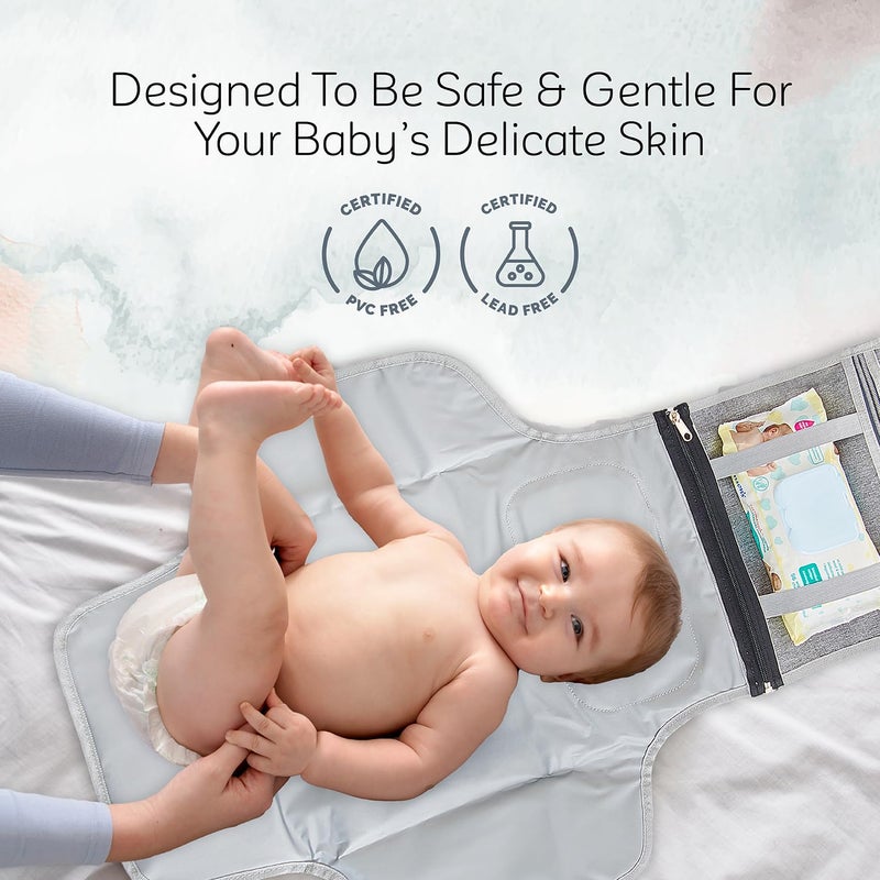 KiddyCare وسادة تغيير الحفاضات المحمولة كيدي كير للسفر مع الأطفال | حصيرة تغيير محمولة لحديثي الولادة من الفتيات والفتيان | حصيرة تغيير حفاضات قابلة للطي ومقاومة للماء مع جيب لمسحات ذكية - Image 4