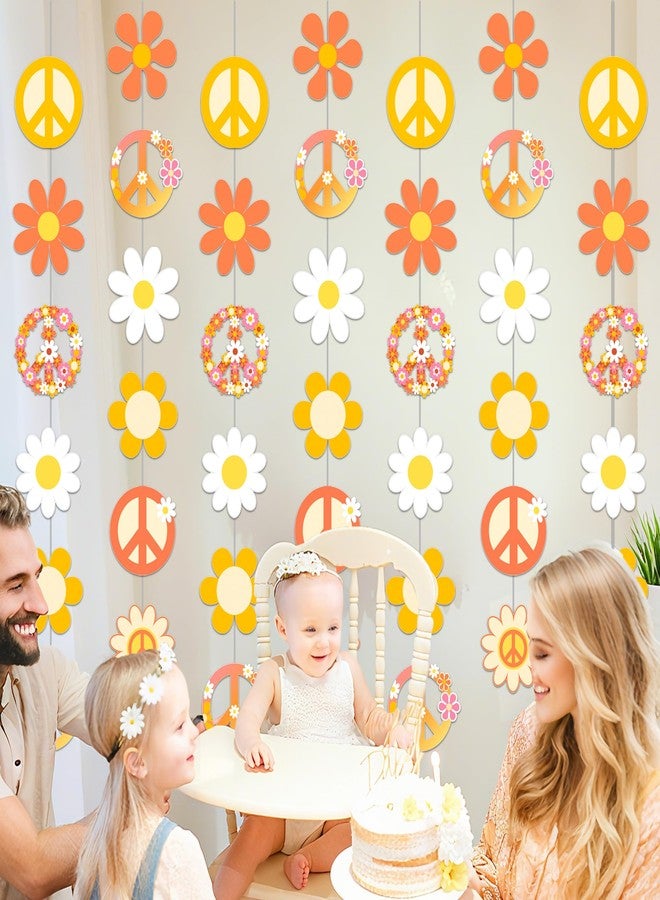 اوموني زينة حفلات الهيبي، زينة حفلات مستوحاة من الستينيات، 8 قطع، أكاليل زهور ورقية عتيقة الطراز من الستينيات، أكاليل زهور على شكل علامة السلام، زينة معلقة على السقف لحفلات الهيبي. - Image 4