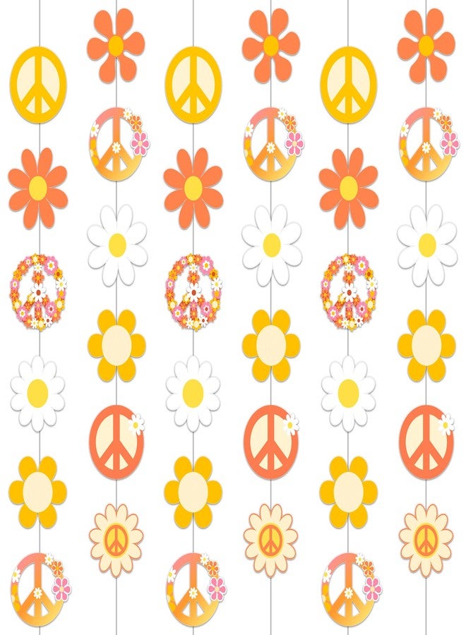 اوموني زينة حفلات الهيبي، زينة حفلات مستوحاة من الستينيات، 8 قطع، أكاليل زهور ورقية عتيقة الطراز من الستينيات، أكاليل زهور على شكل علامة السلام، زينة معلقة على السقف لحفلات الهيبي. - Image 1