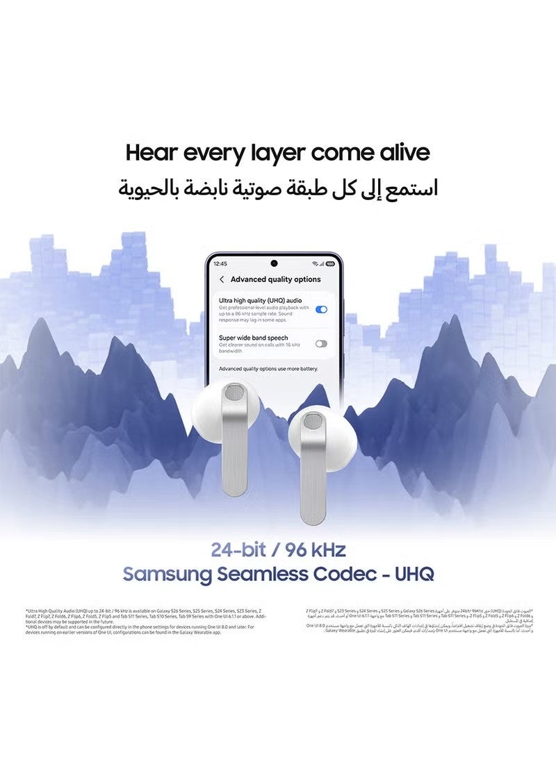 سامسونج Galaxy Buds4, Real Metal Blade, 1-way Speaker, Super Clear Call, Adaptive Noise Control, Seamless Connection White White - Image 4