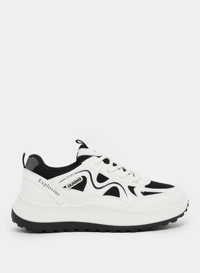 ستايلي Styli Color Block Lace-Up Chunky Sneakers with Back Pull Tab