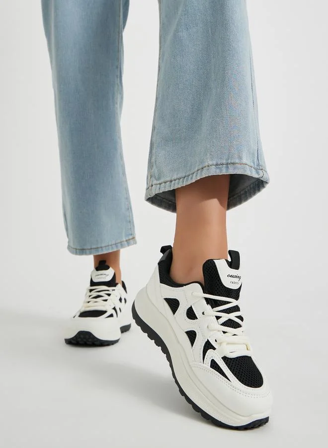 ستايلي Styli Color Block Lace-Up Chunky Sneakers with Back Pull Tab