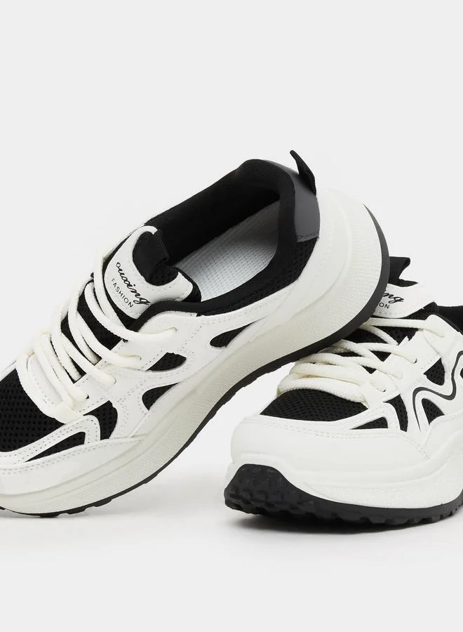 Styli Styli Color Block Lace-Up Chunky Sneakers with Back Pull Tab