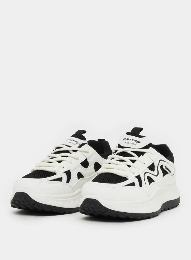 Styli Styli Color Block Lace-Up Chunky Sneakers with Back Pull Tab