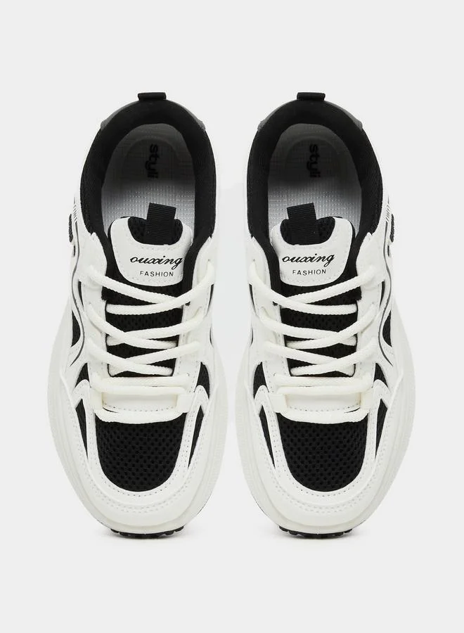 Styli Styli Color Block Lace-Up Chunky Sneakers with Back Pull Tab