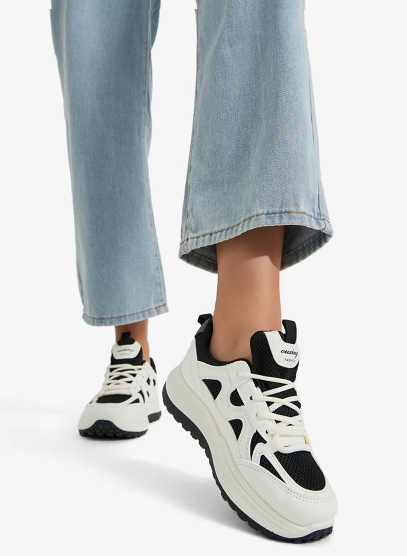 Styli Active Color Block Lace-Up Chunky Sneakers with Back Pull Tab - Image 2