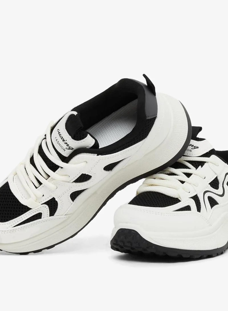 Styli  Color Block Lace-Up Chunky Sneakers with Back Pull Tab for Women | Best Price UAE