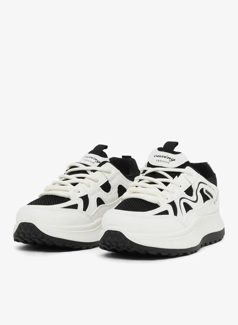 Styli  Color Block Lace-Up Chunky Sneakers with Back Pull Tab for Women | Best Price UAE