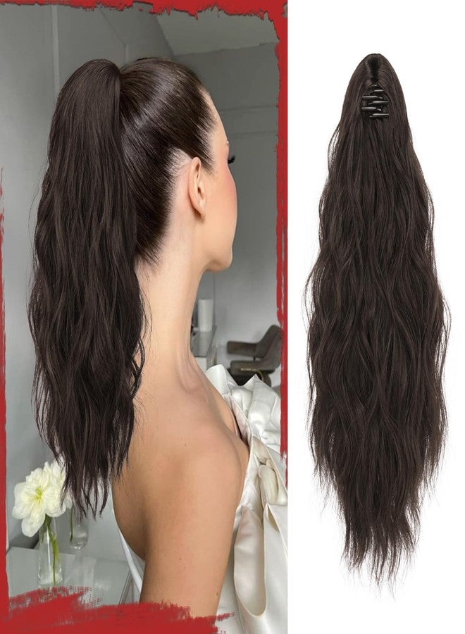 SOFEIYAN Ponytail Extension 16" Curly Wavy Claw Clip Ponytail Hair Extensions Small Claw Clip in Hairpiece Fluffy Clip on Pony Tails Jaw Clips for Women Synthetic Hairpiece, Dark Brown - Image 1